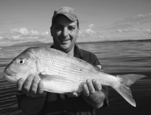 Joey Azzopardi with a beaut-looking snapper from the wider grounds off Potato Point.